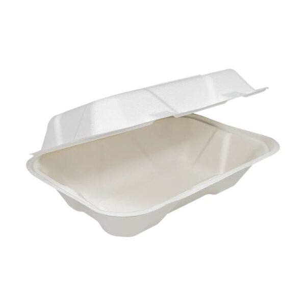 Eco-Craze - 9x6x3 Bagasse Clamshell Container - Image 2