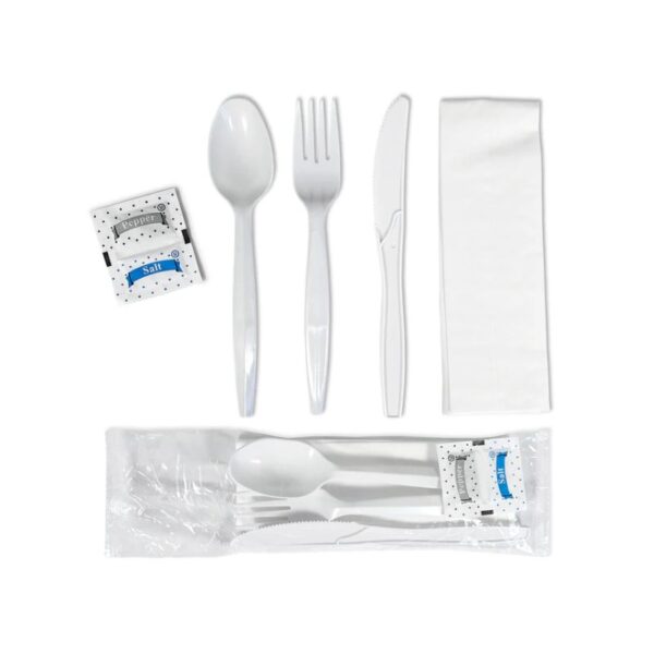 Value+ - Medium Heavy - Cutlery Kit / Meal Kit - 6pcs - White - F/K/TS/N/S&P - MK-611