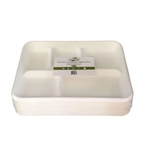 Eco-Craze - 5 Compartment Bagasse Tray (Thali) - Retail Pack