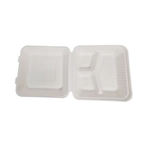 Eco-Craze - Bagasse Clamshell Hinged Container - 9X9 - 3 Compartment