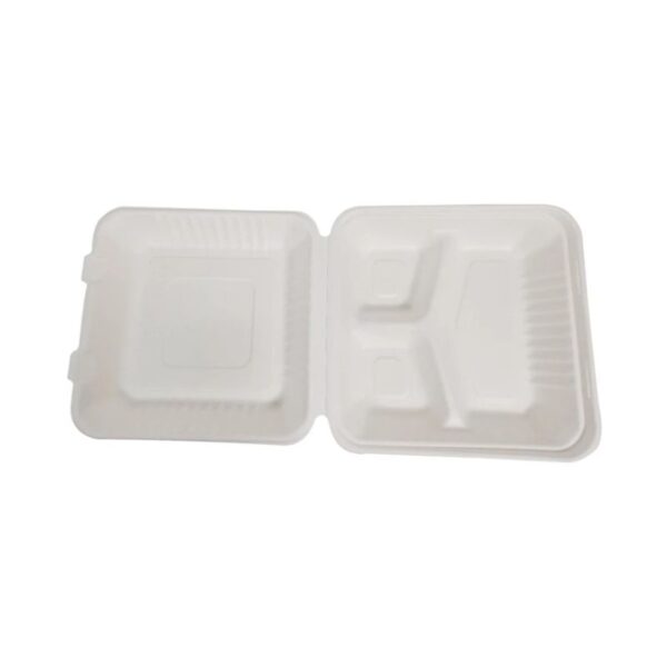 Eco-Craze - Bagasse Clamshell Hinged Container - 9X9 - 3 Compartment
